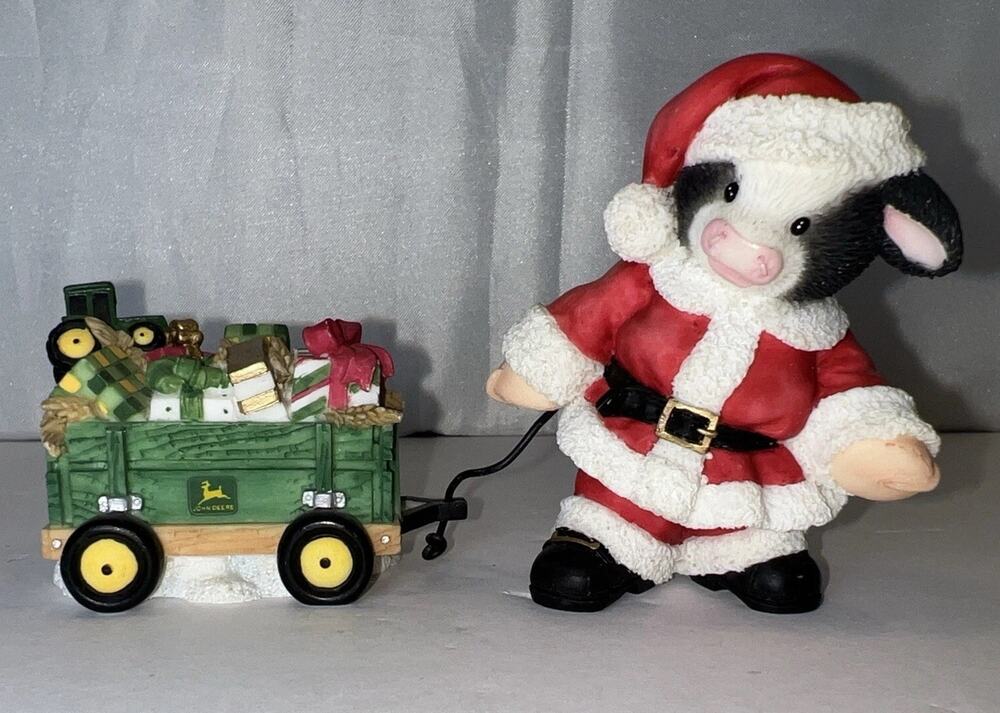 MARY'S MOO MOOS 1999 JOHN DEERE - Deere Comes Santa Claus Figurine Enesco